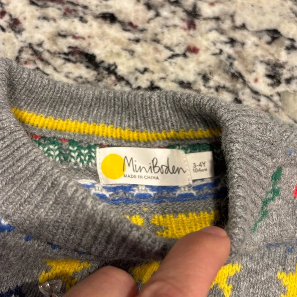 Mini Boden Gray Sweater with Colorful Patterns - Picture 2 of 8